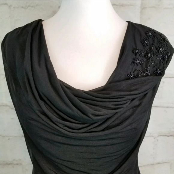H&M S Black Beaded Cap Sleeve Top Sheer Overlay - Picture 2 of 6